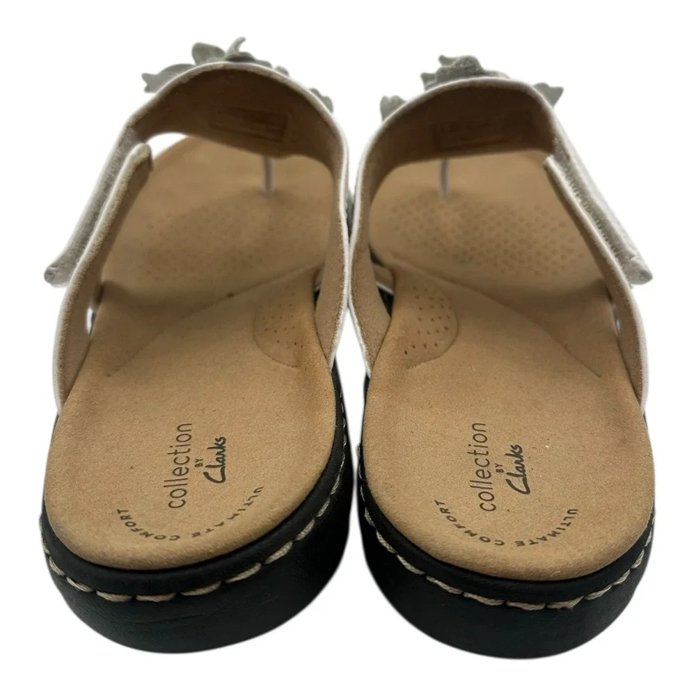 Clarks Laurieann Gema Sandals Women Sz 10 M White Floral Strappy Thong Flip Flop